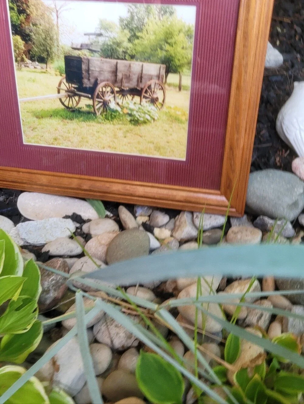Wood Frame Rustic Wagon Print in Burgundy Mat